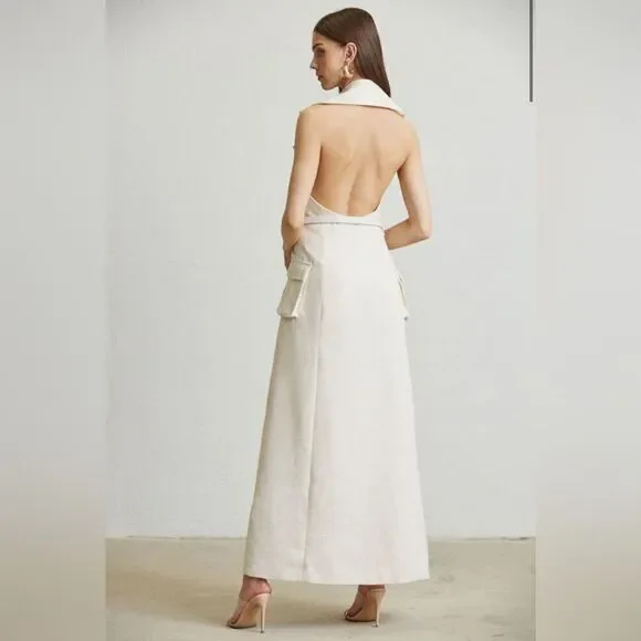 030. BLANCA BACKLESS BLAZER DRESS- Cream - Picture 3 of 4